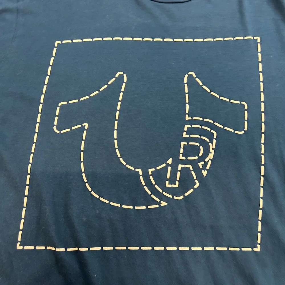True Religion Mens XL Navy Blue Horseshoe Logo T-Shirt Short Sleeve Cotton